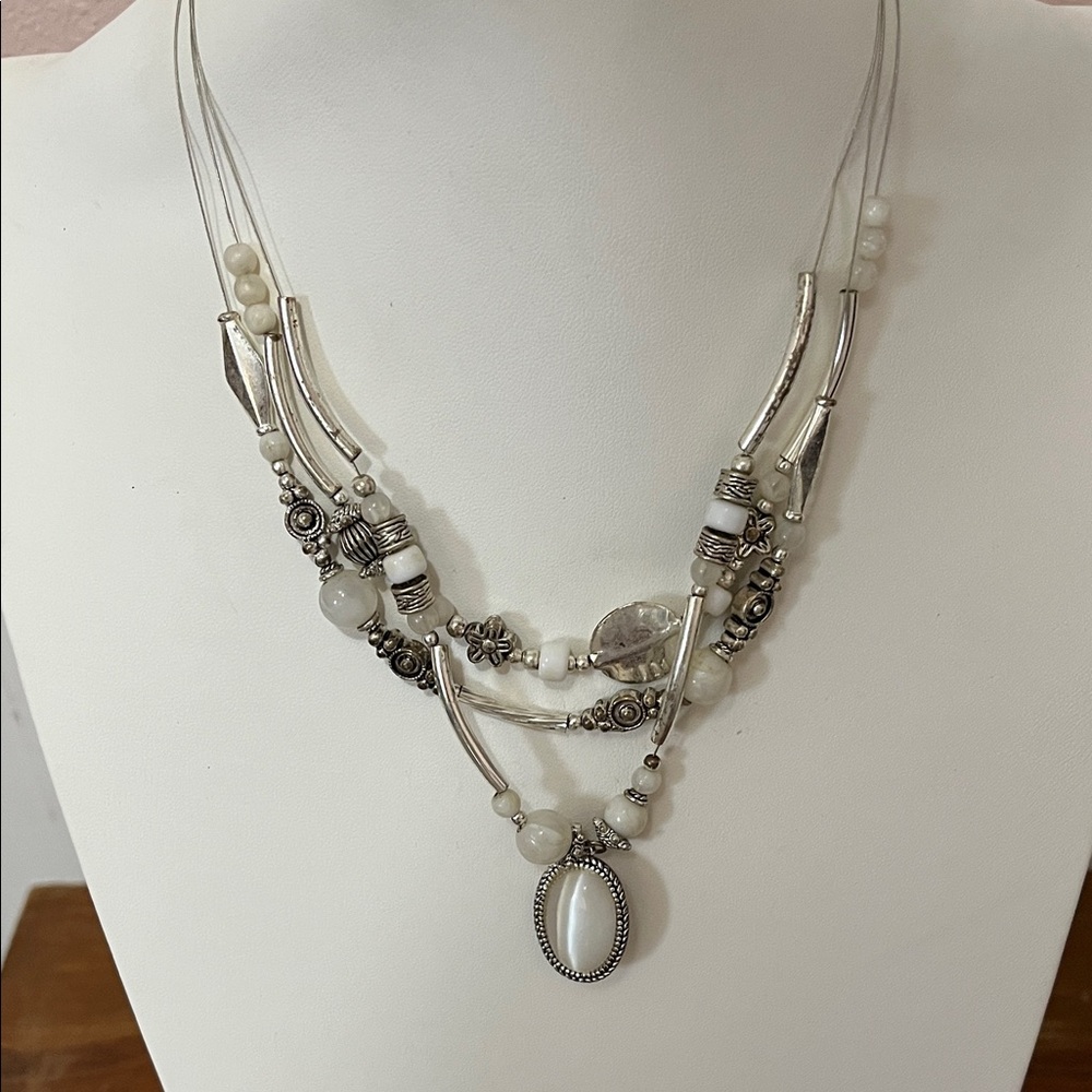 Avon Silver and Cream Multi-Strand Necklace